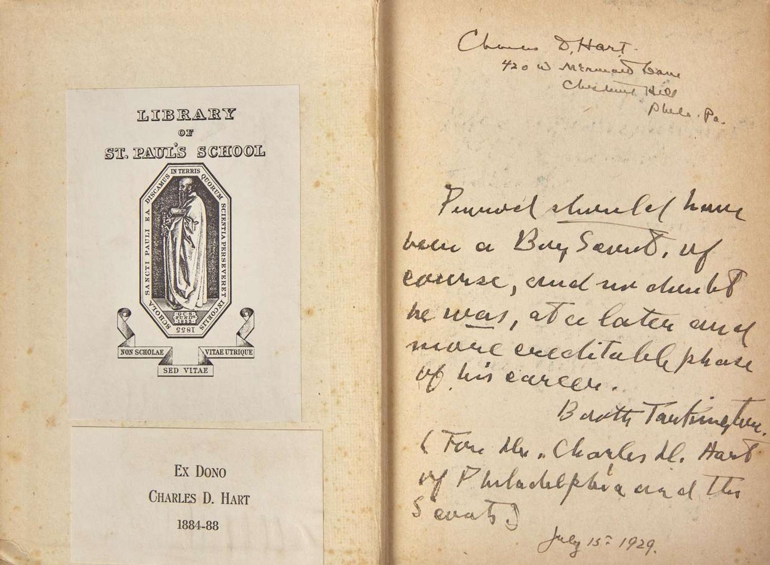[Literature] Tarkington, Booth: Group of 4 Inscribed First Editions