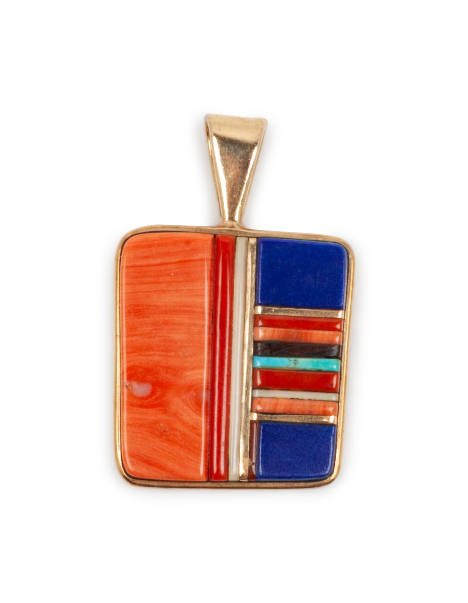 Gold Tufa Cast Loloma-style Pendant, with Inlay