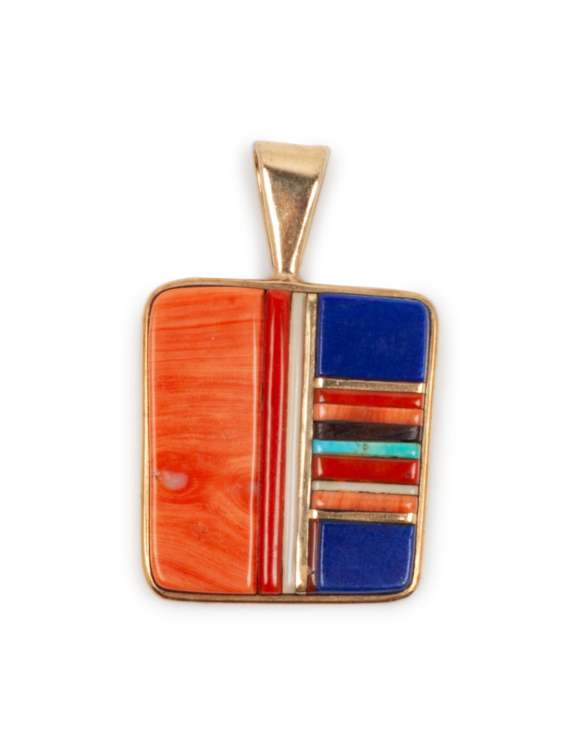 Gold Tufa Cast Loloma-style Pendant, with Inlay