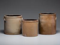 Three Cobalt Decorated Stoneware Crocks