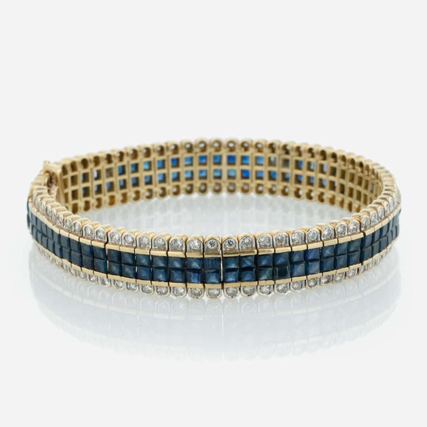 Sapphire, Diamond, and 18K Yellow Gold Invisible Set Bracelet