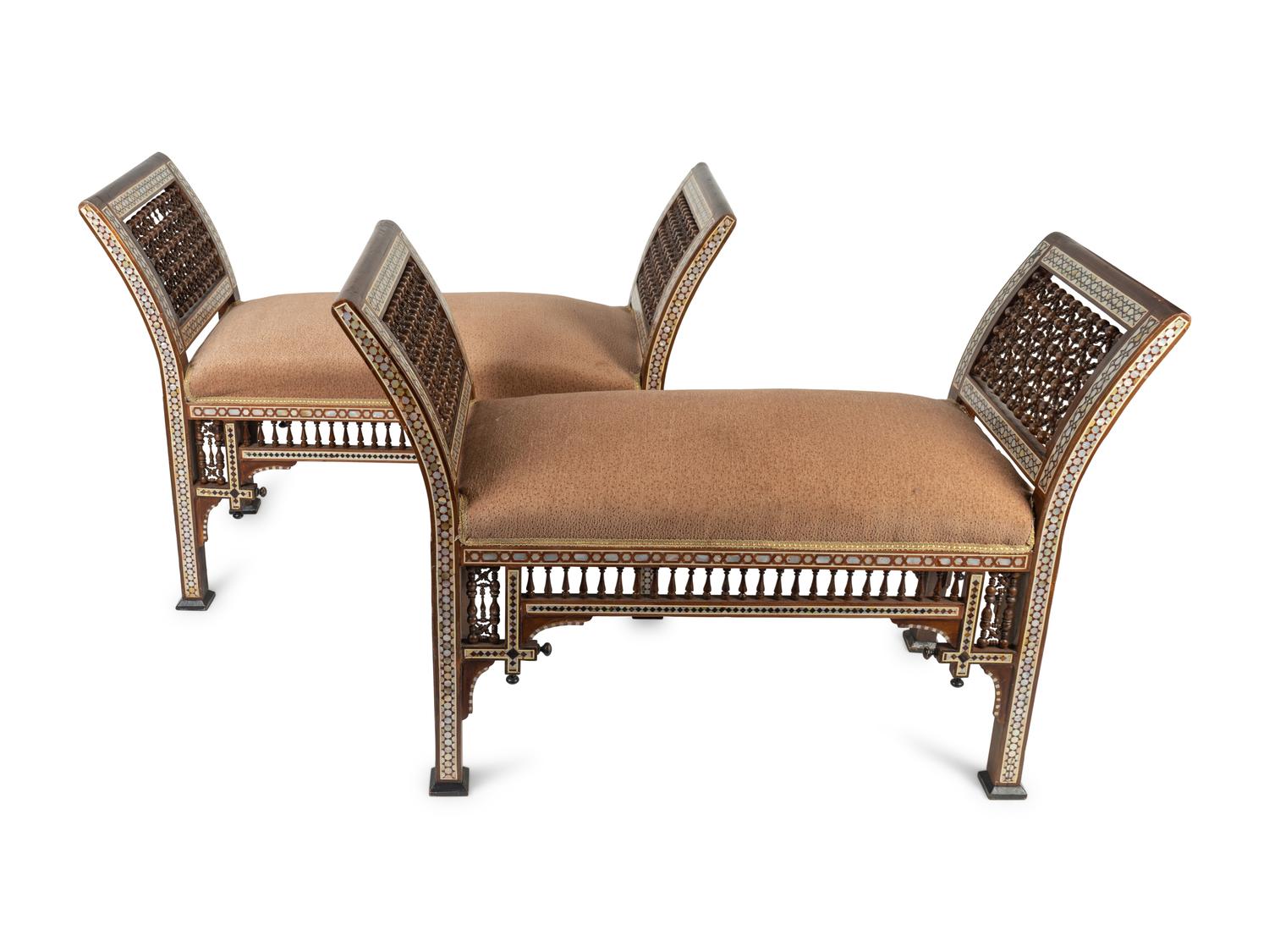 A Pair of Moorish Style Mother-of-Pearl Inlaid Window Seats — 20TH CENTURY