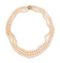 A 14 Karat Yellow Gold and Cultured Pearl Necklace,