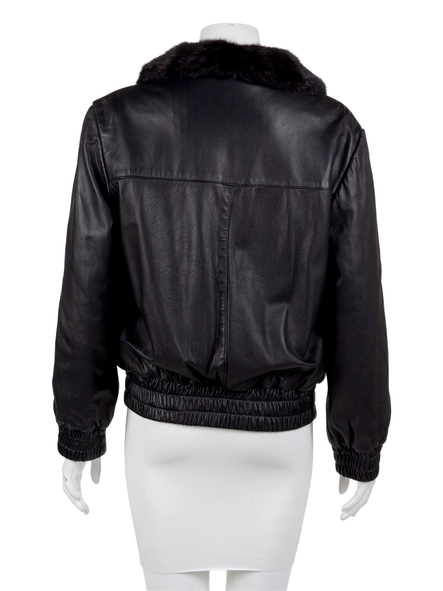 Black Leather and Mink Reversible Bomber Style Jacket,1990-2000's