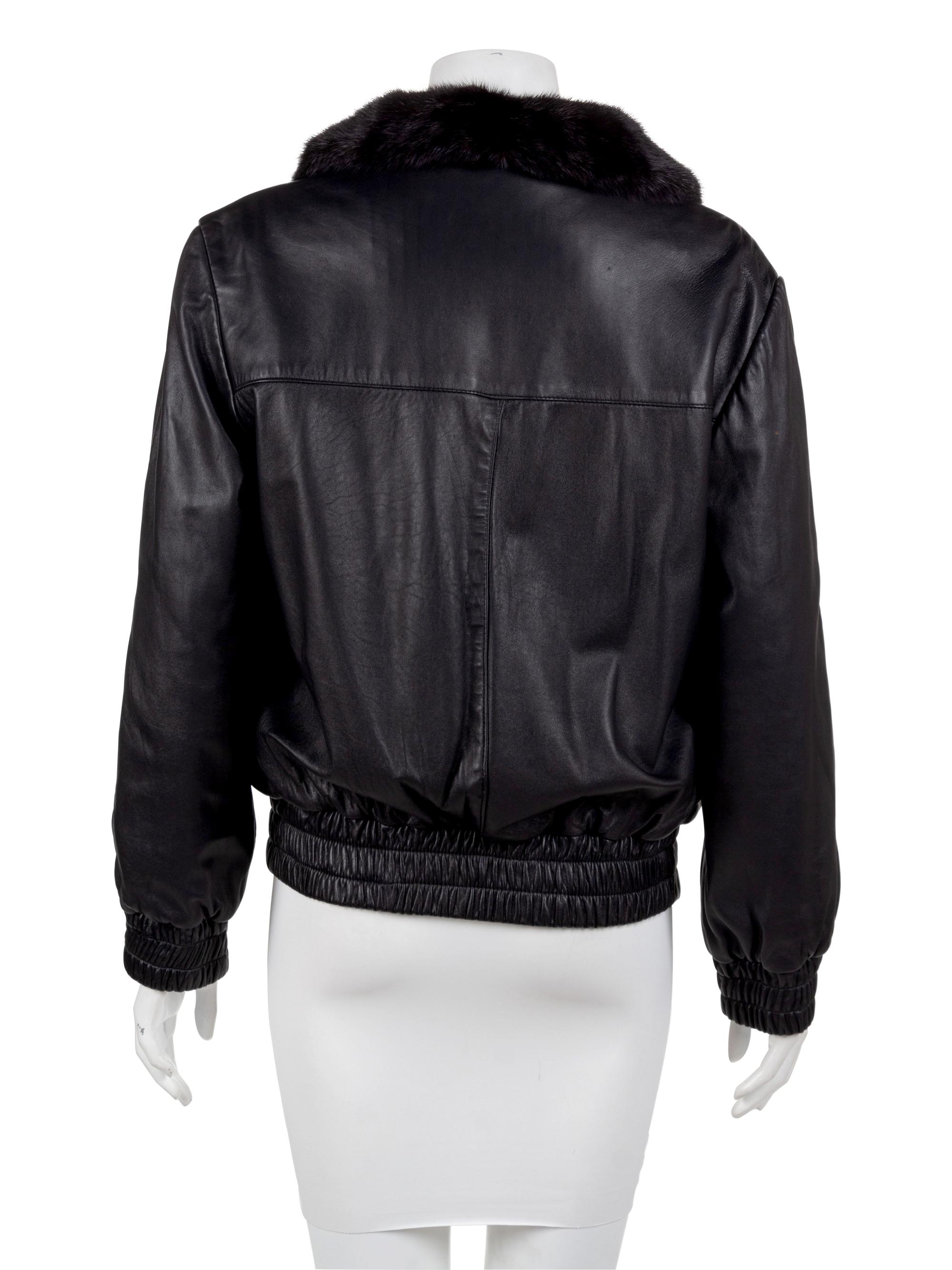Black Leather and Mink Reversible Bomber Style Jacket,1990-2000's