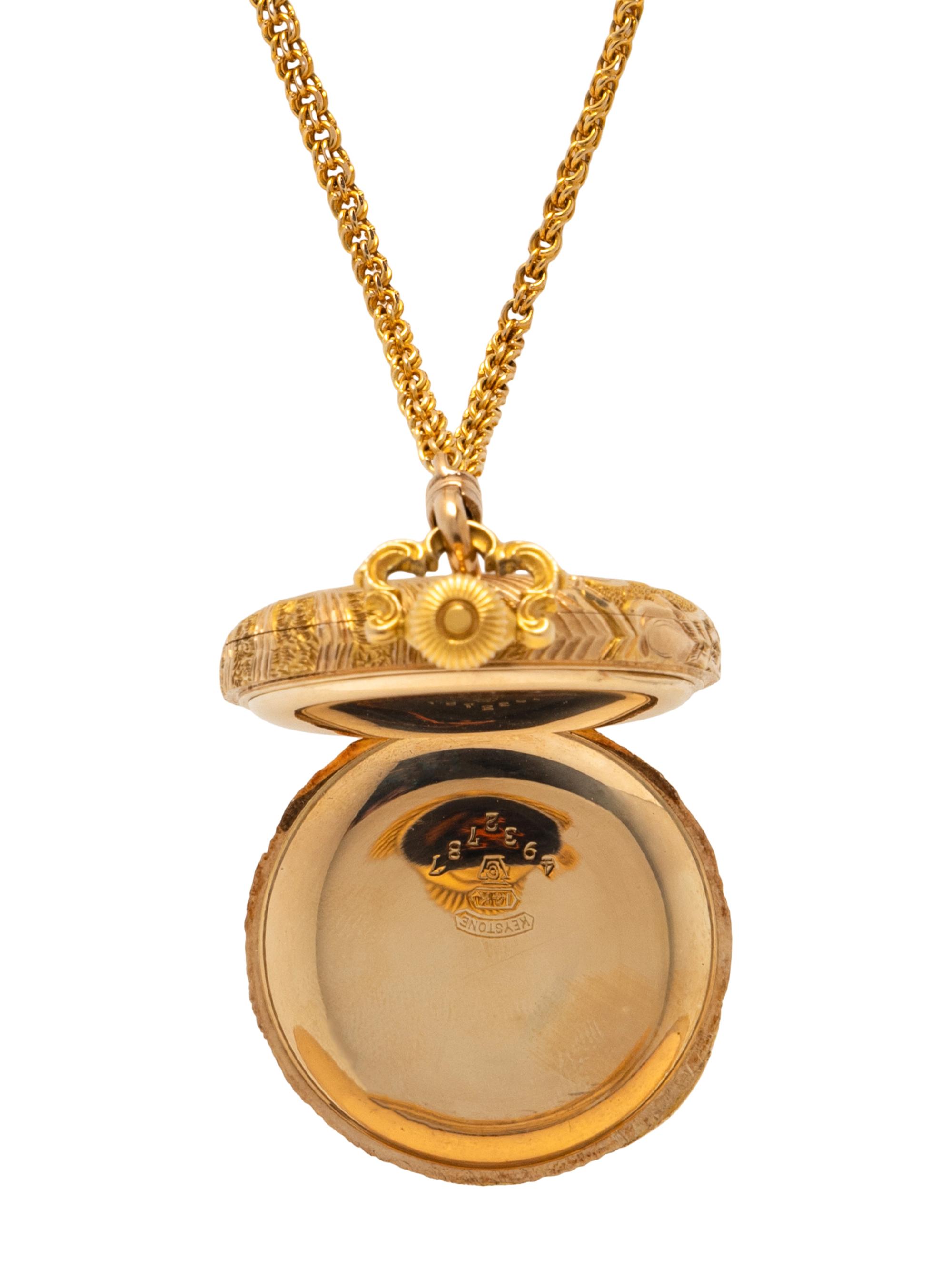 ELGIN, YELLOW GOLD POCKET WATCH WITH WATCH CHAIN AND LAPEL PIN