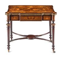 A Napoleon III Style Gilt Bronze Mounted Mahogany and Marquetry Flip-Top Game Table