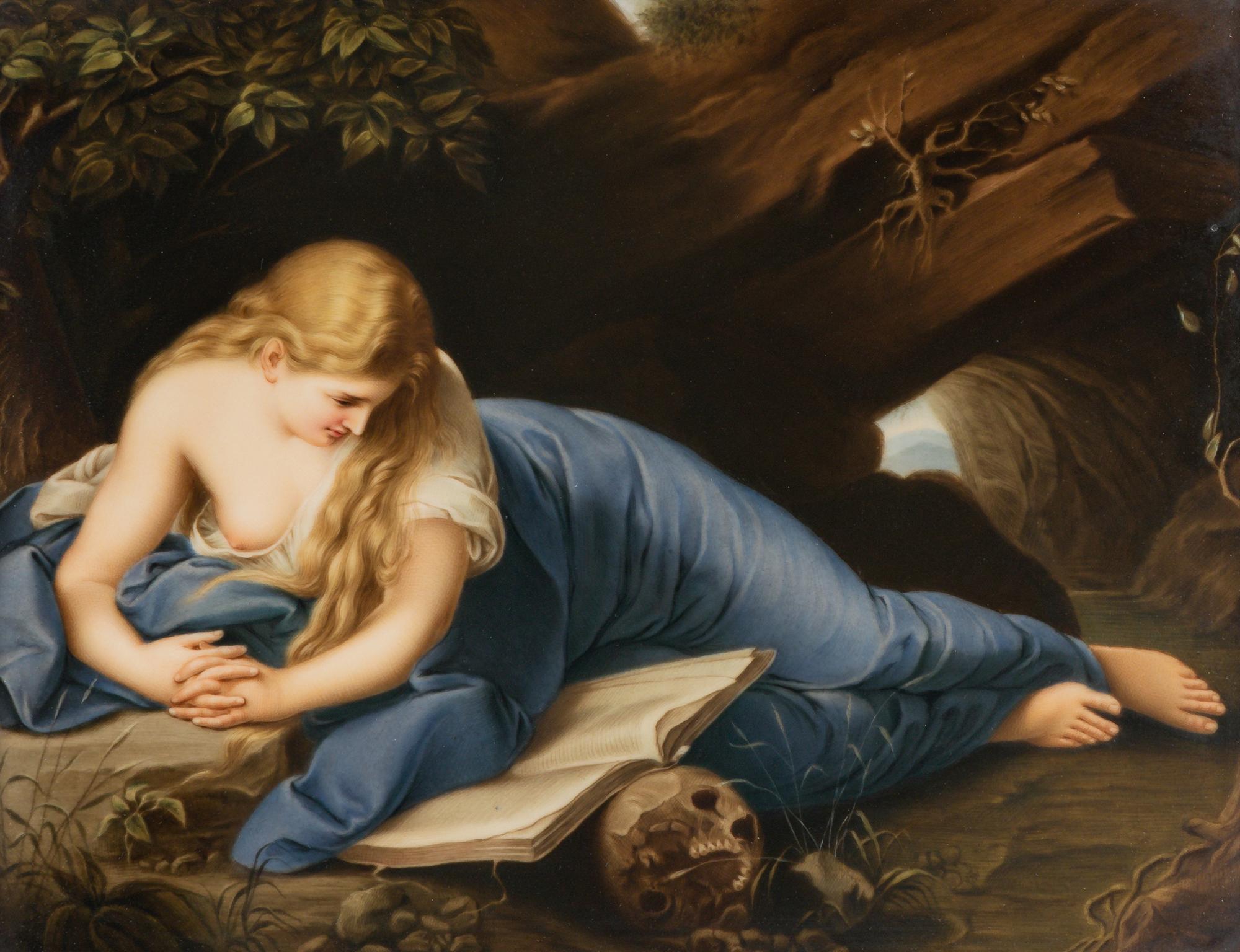 A Berlin (K.P.M.) Porcelain Plaque Depicting Penitent Magdalene After Pompeo Batoni