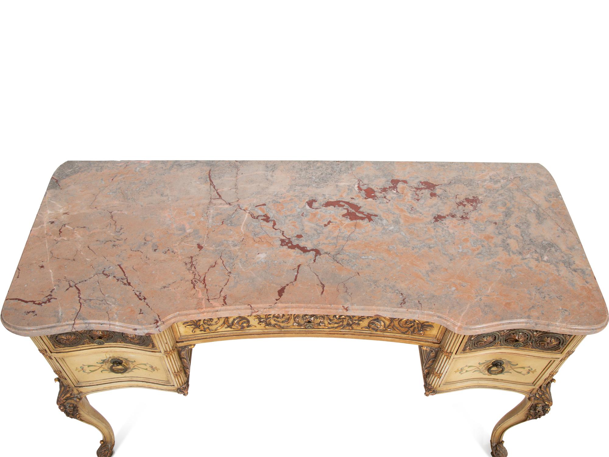 A Louis XV Style Carved, Painted and Parcel-Gilt Trumeau Mirror and Lady's Writing Desk — 20TH CENTURY