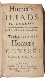 [HOBBES, Thomas (1588-1679), translator]. -- HOMER. Homer's Illiads in English. By Tho. Hobbes of Malmsbury . London: James Cottrell for William Crook, 1676.