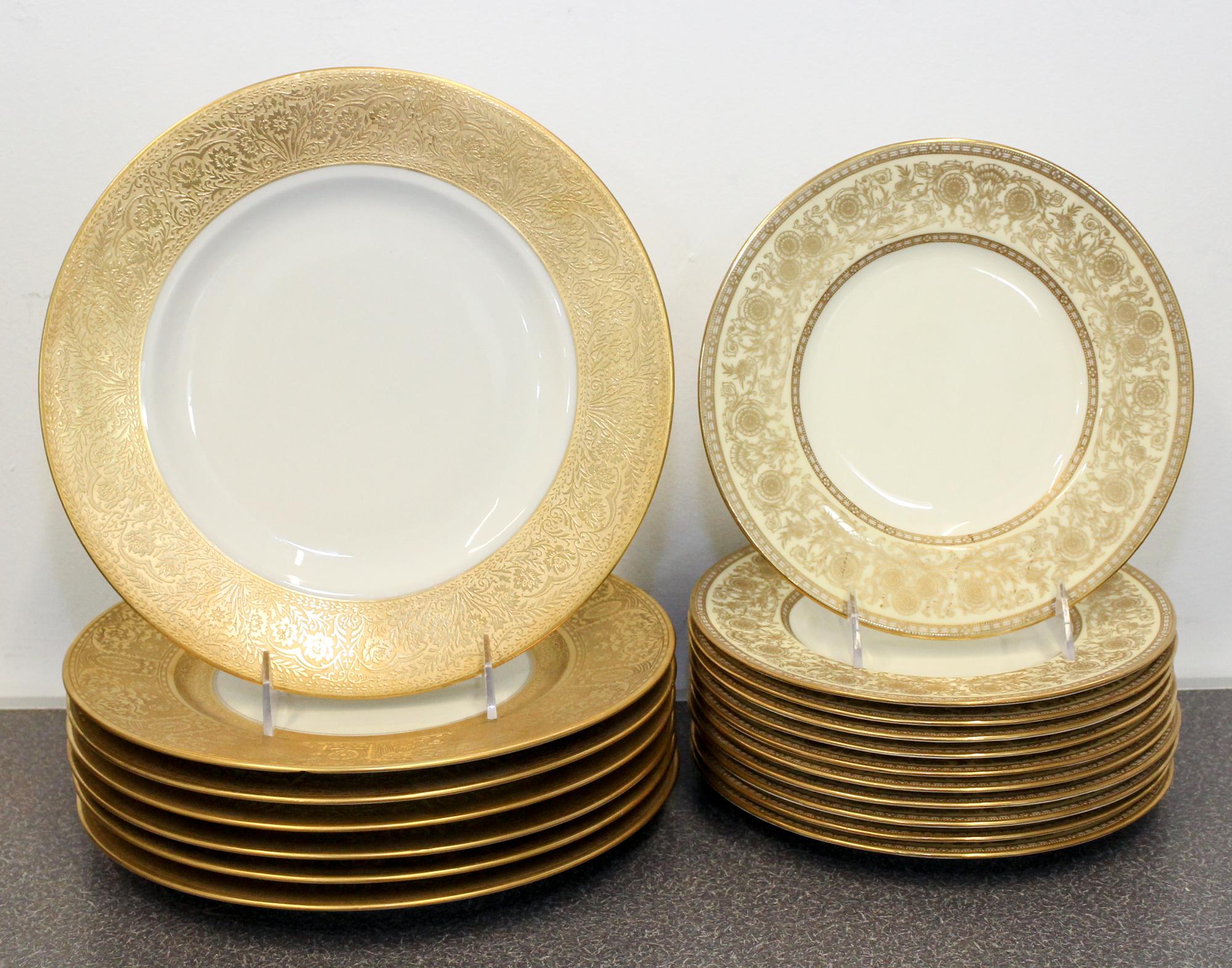 A Collection of Gilt Rimmed Porcelain Plates Diameter of largest 10 3/4 inches. — 20TH CENTURY