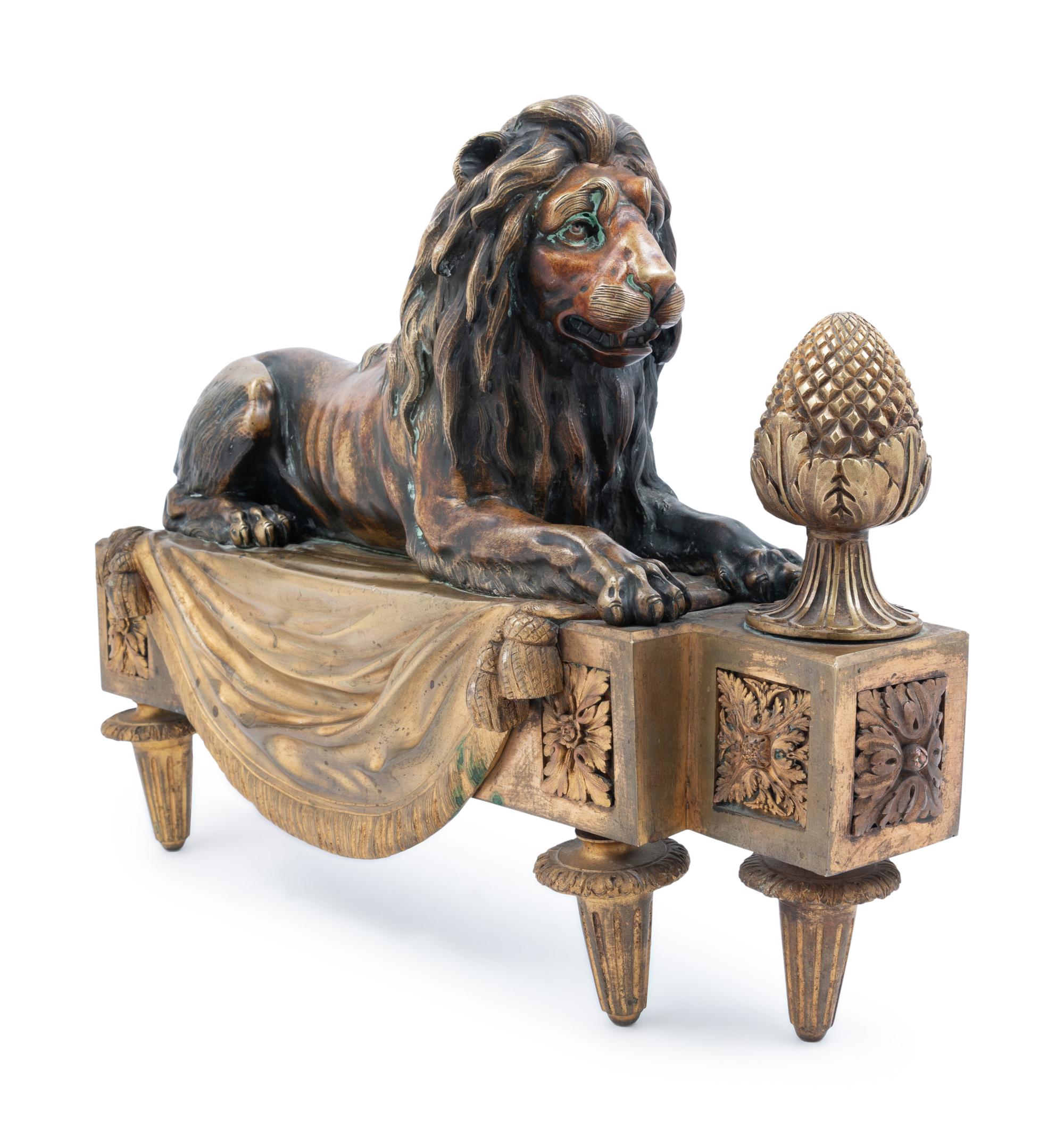A Pair of Louis XVI Style Gilt Bronze Figural Chenets
