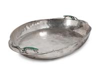 A Mexican Hardstone-Mounted Silver-Plate Tray