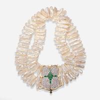 A Keshi Pearl, Diamond, and Emerald Necklace