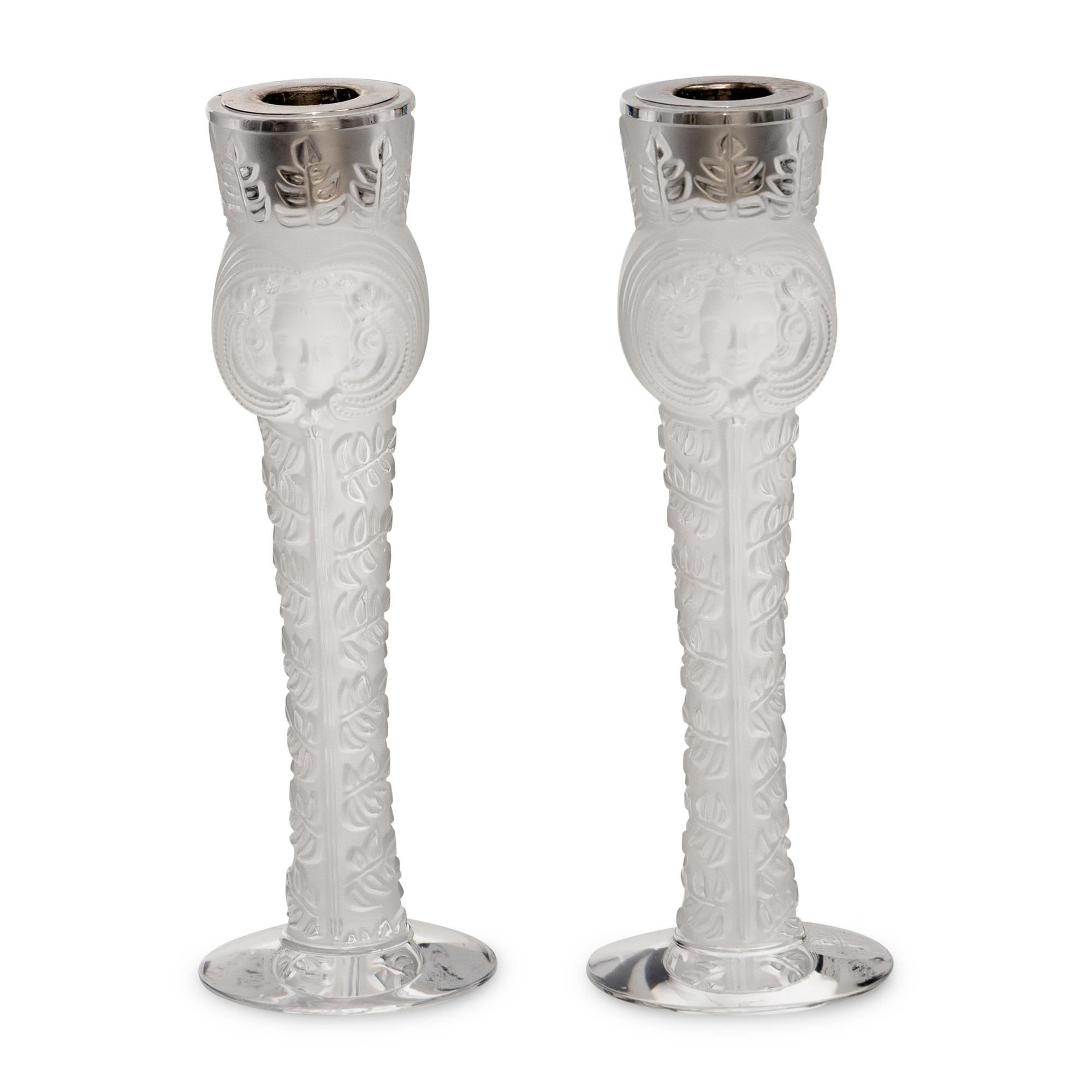 A Pair of Lalique Psyche Candlesticks