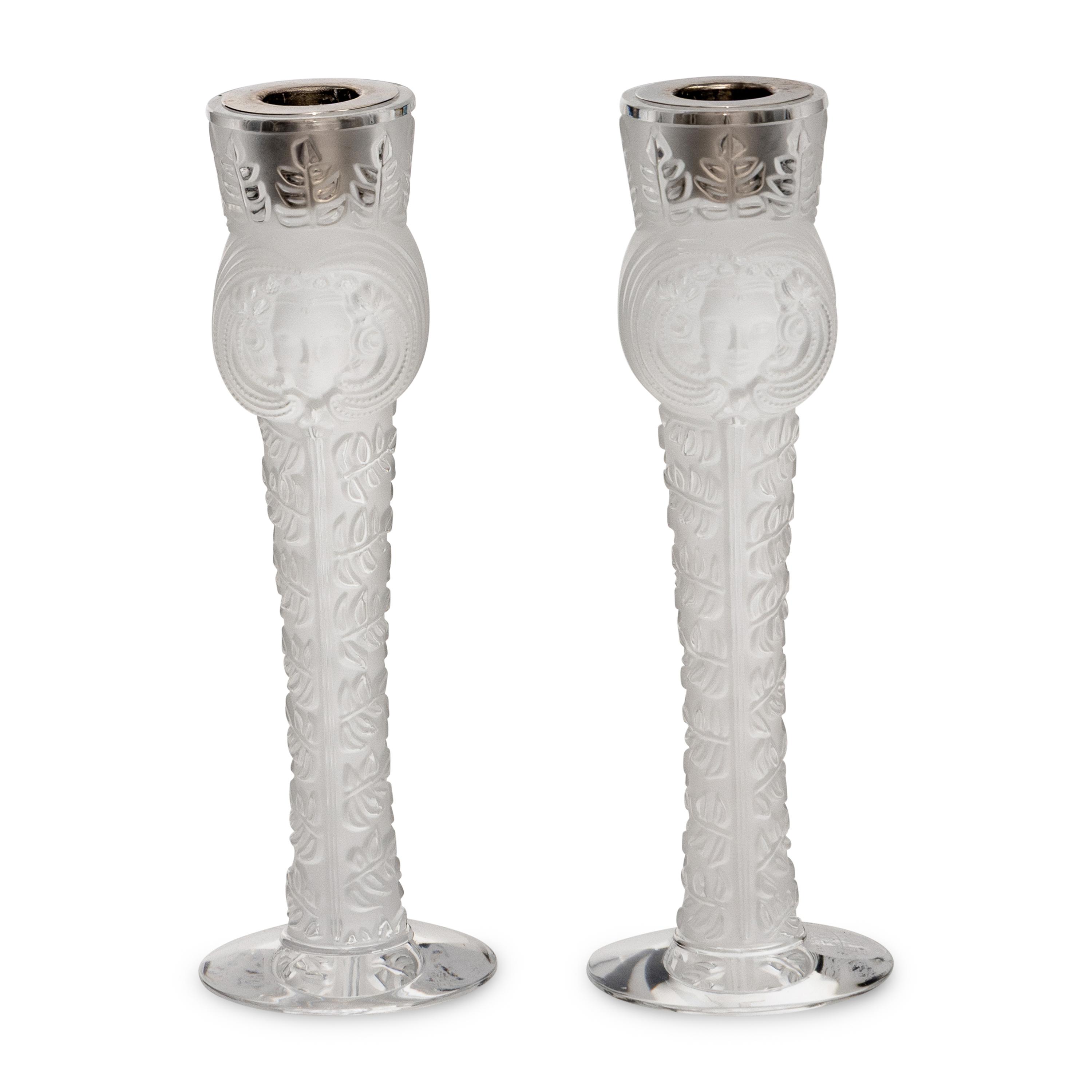 A Pair of Lalique Psyche Candlesticks