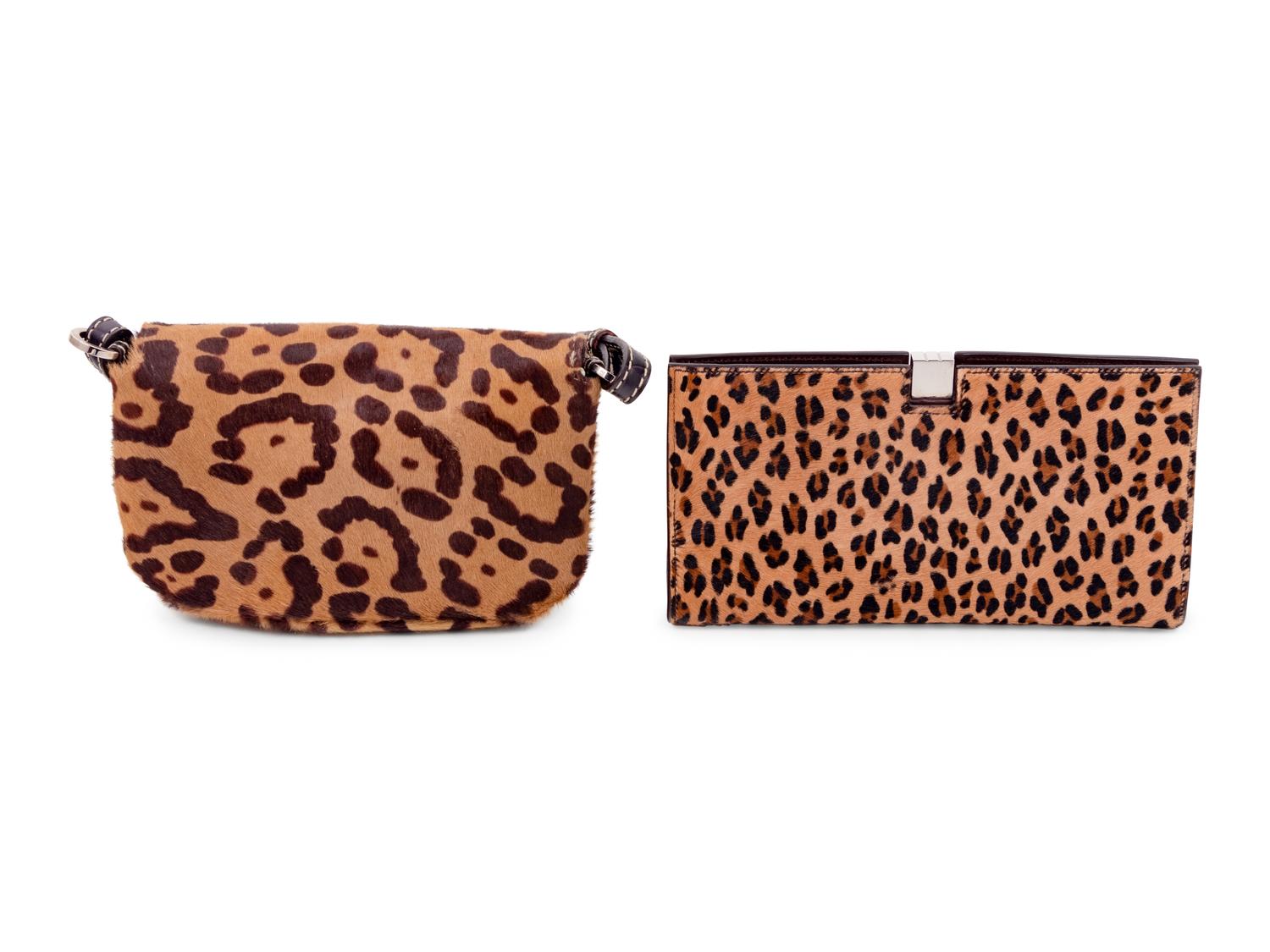 Four Animal Print Pieces: One Lambertson Truex Frame Clutch Bag, One Valentino Double Flap Bag, One Pair of Gucci Sling Back Shoes, One Pair of Louboutin Boots
