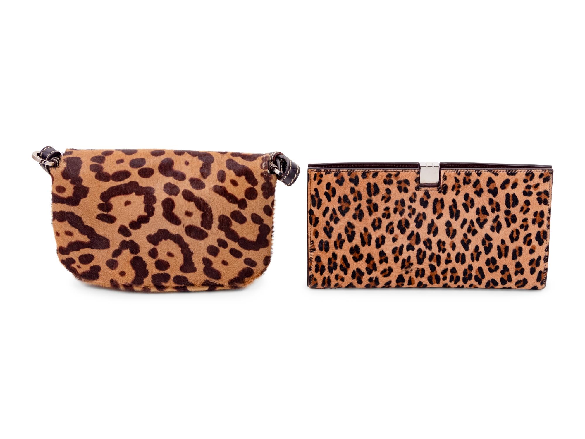 Four Animal Print Pieces: One Lambertson Truex Frame Clutch Bag, One Valentino Double Flap Bag, One Pair of Gucci Sling Back Shoes, One Pair of Louboutin Boots