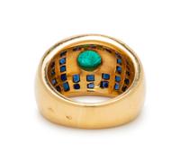 FRENCH, EMERALD AND SAPPHIRE RING