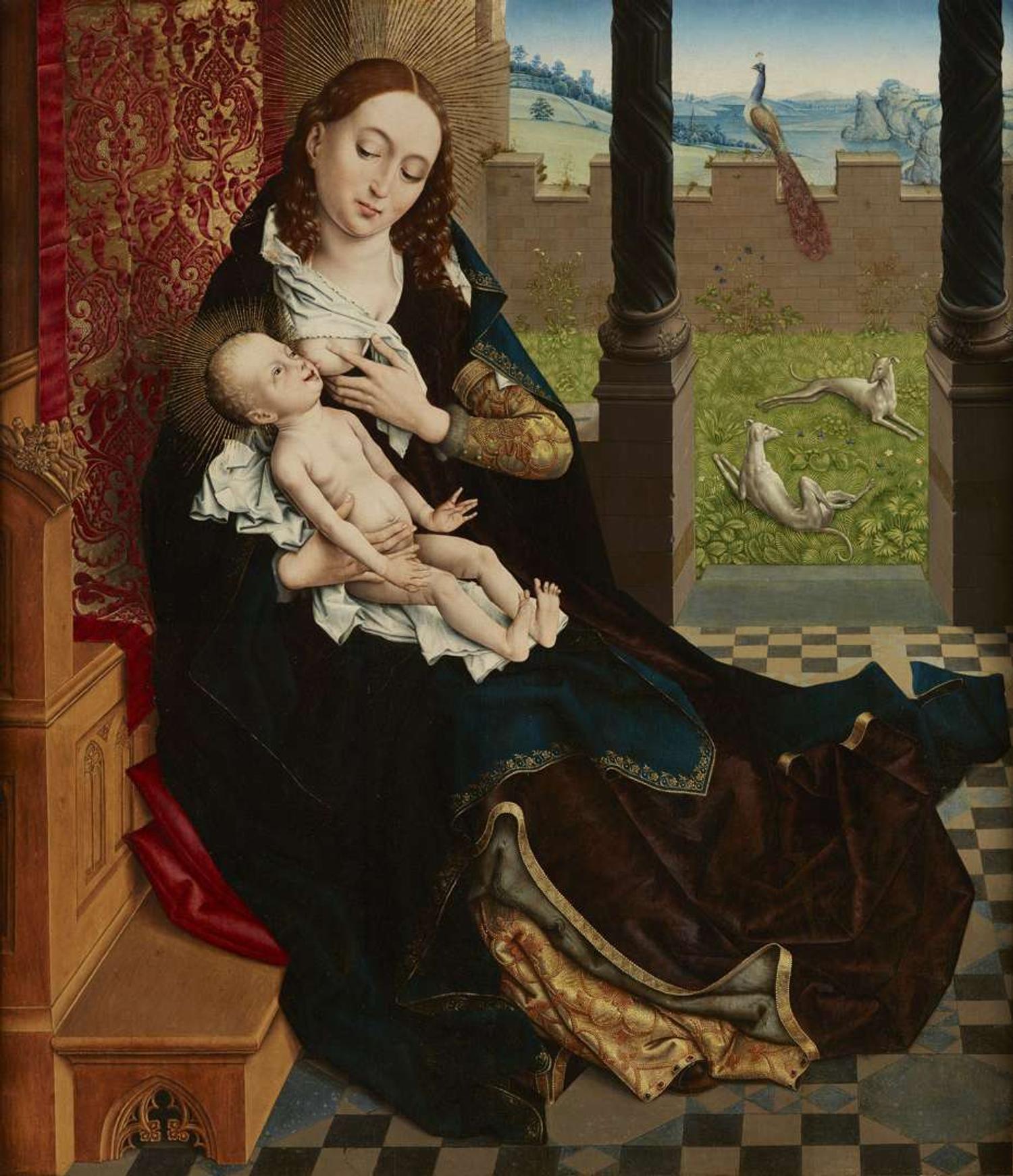 Master of the Embroidered Foliage (Netherlandish, active Brussels, late 15th Century) — Nursing Madonna