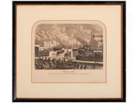 [CHICAGO]. A group of 2 items involving the Great Chicago Fire of 1871, incl. Waukegan Gazette--Extra . 12 October 1871. [ With :] Great Fire aquatint.