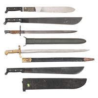Lot of Assorted Military Machetes and Reproduction Bayonets