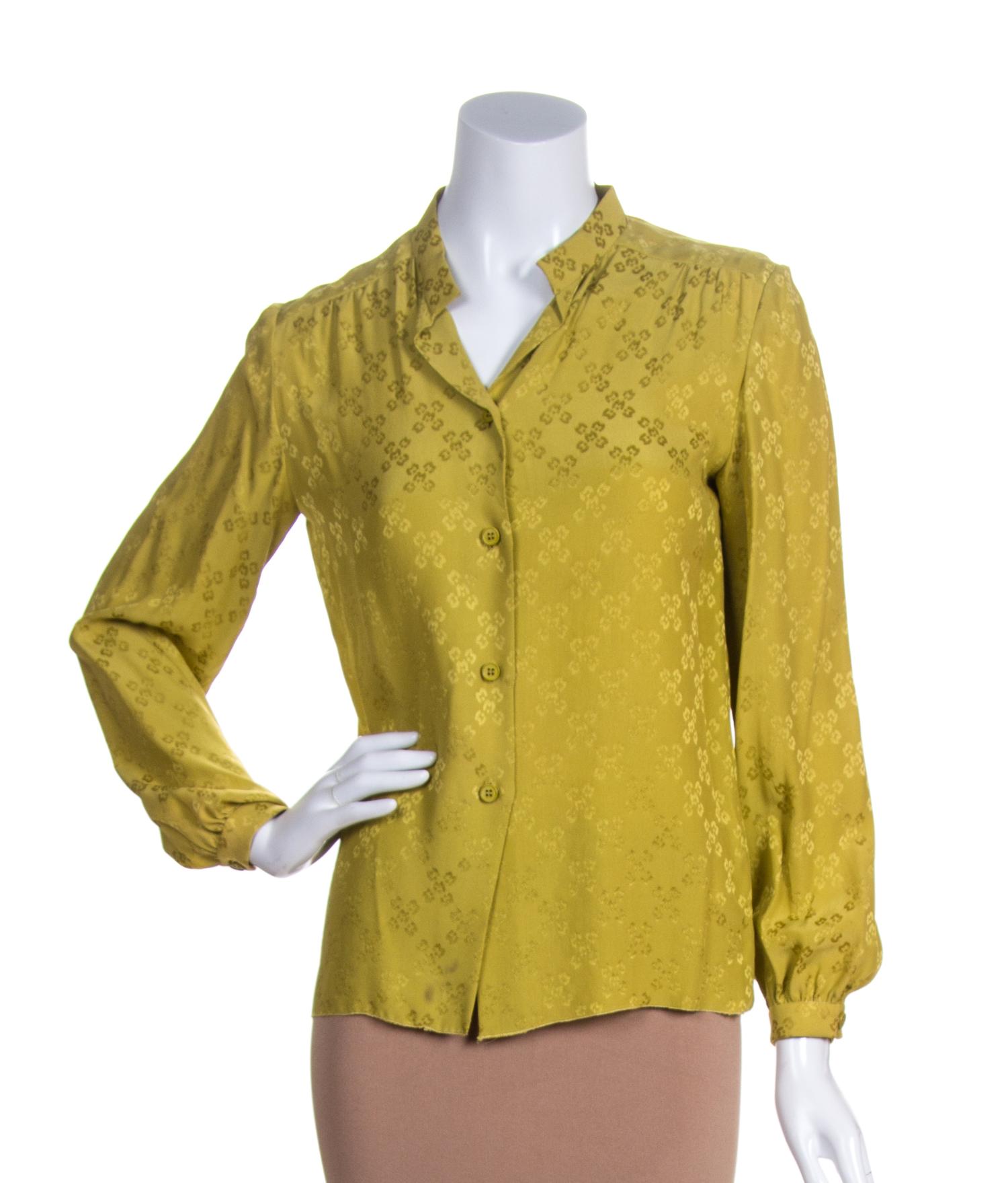 A Mila Schon Chartreuse Patterned Blouse, Size 4.