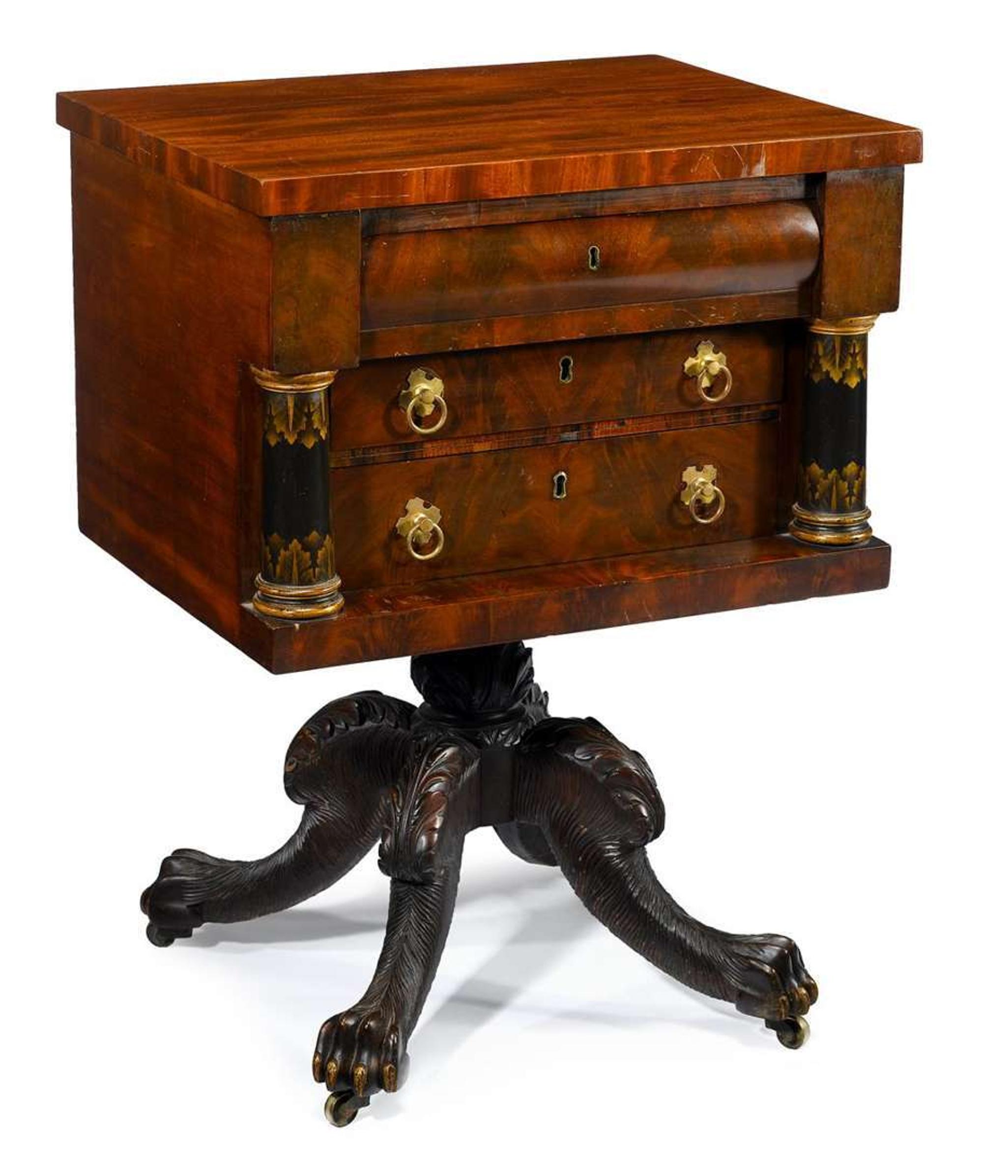 Classical mahogany and stenciled work table new york, circa 1825