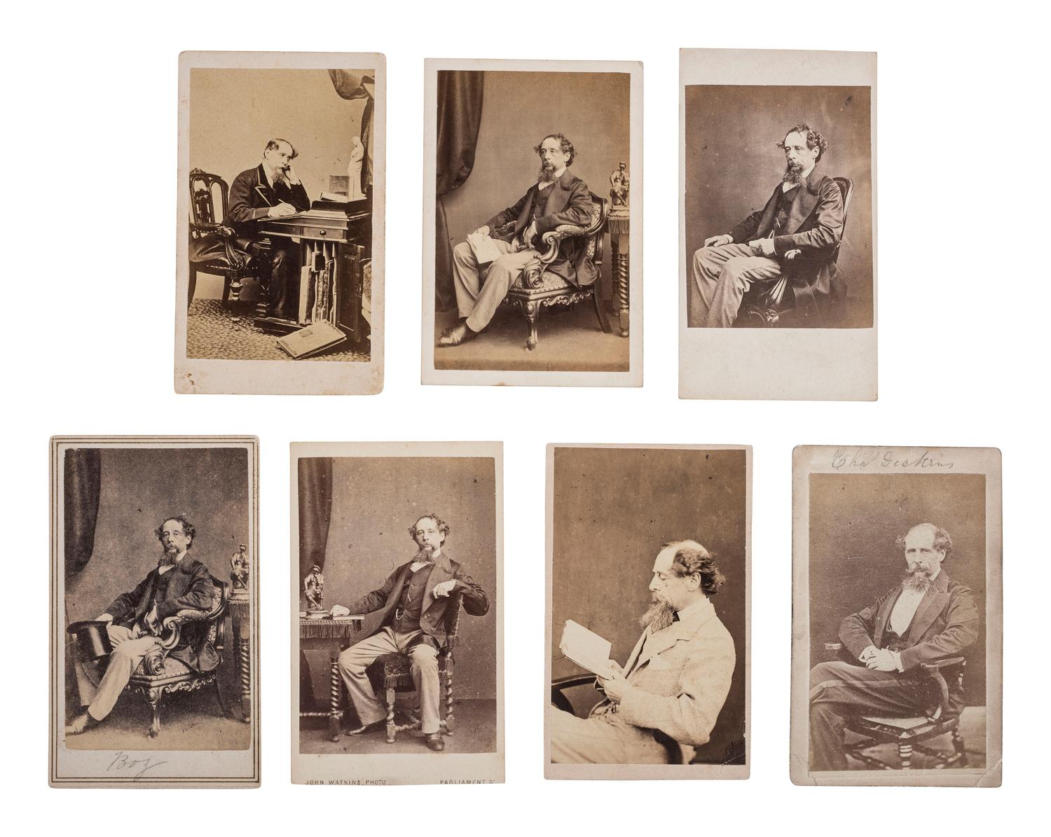 DICKENS, Charles (1812-1870). A group of 8 cartes de visite and an Autograph Sentiment Signed ("Charles Dickens").