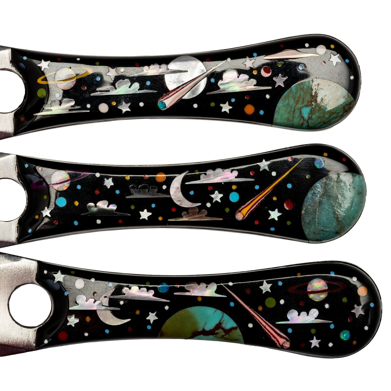 Navajo or Zuni Celestial Mosaic Inlay Throwing Knives