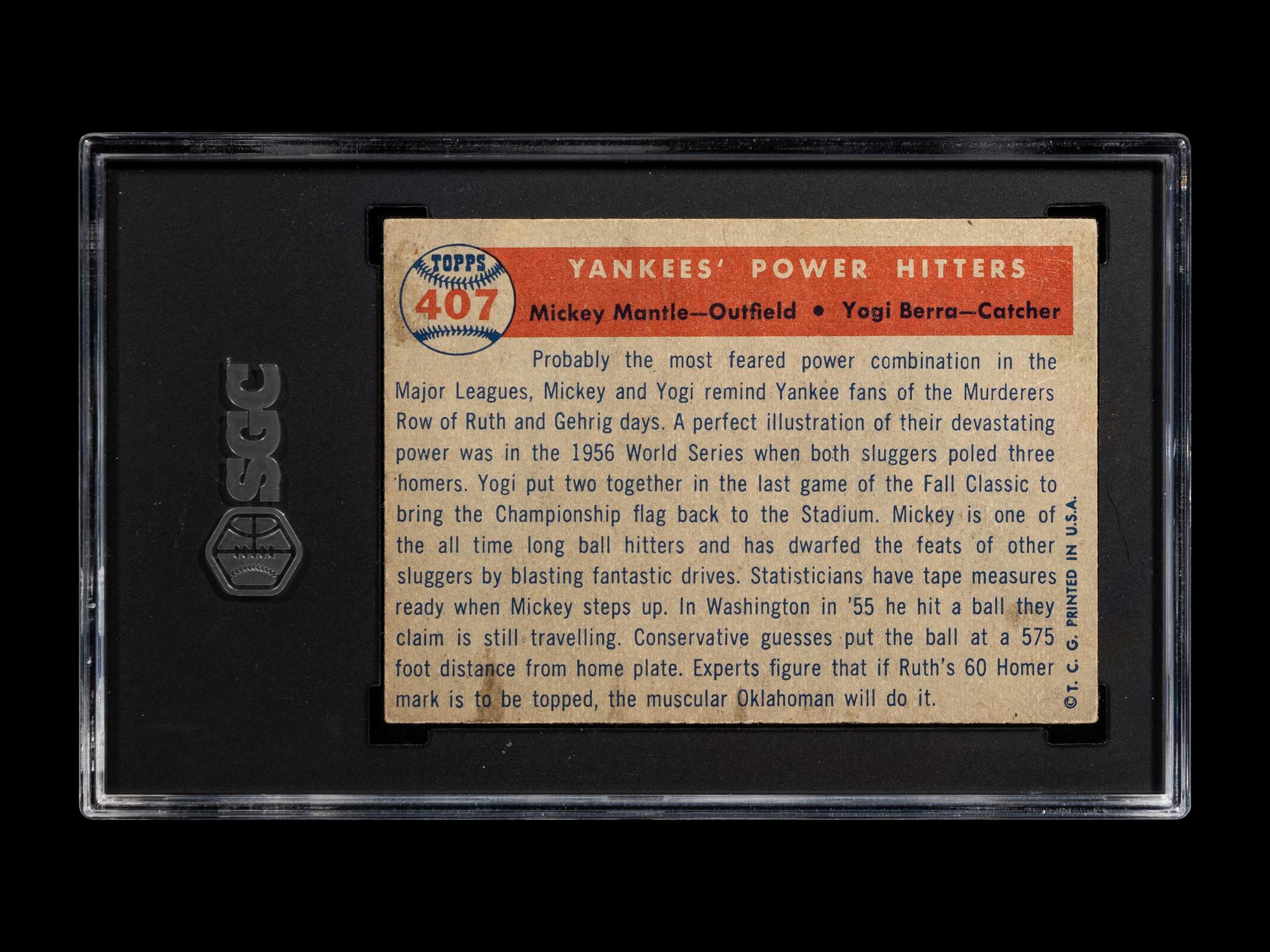 A 1957 Topps Yankees Power Hitters Baseball Card No. 407 (SGC 3 VG)