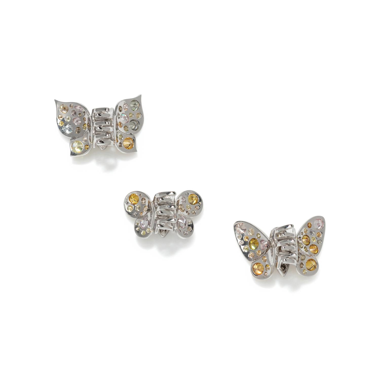 COLLECTION OF DIAMOND AND COLORED DIAMOND BUTTERFLY HAIR CLIPS