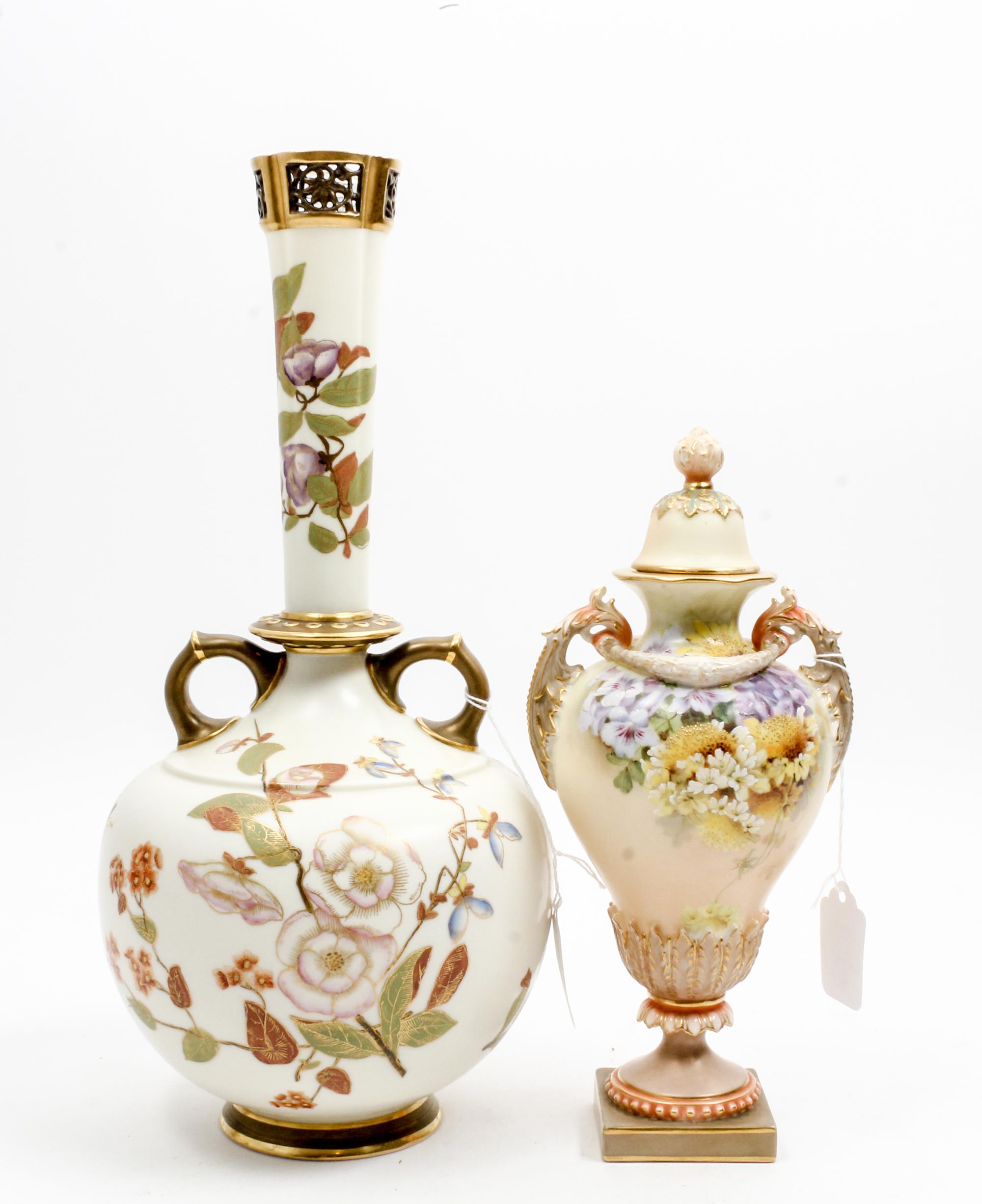 Two Royal Worcester Porcelain Vases Height of first 13 1/2 inches. — 1880 AND 1900