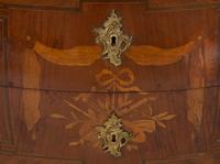A Louis XV Style Gilt Bronze Mounted Marquetry and Kingwood Marble-Top Bombé Commode