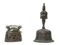 Two Indian Bronze Bells Height of taller 7 1/2 inches.