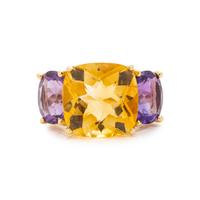 YELLOW GOLD, CITRINE AND AMETHYST RING