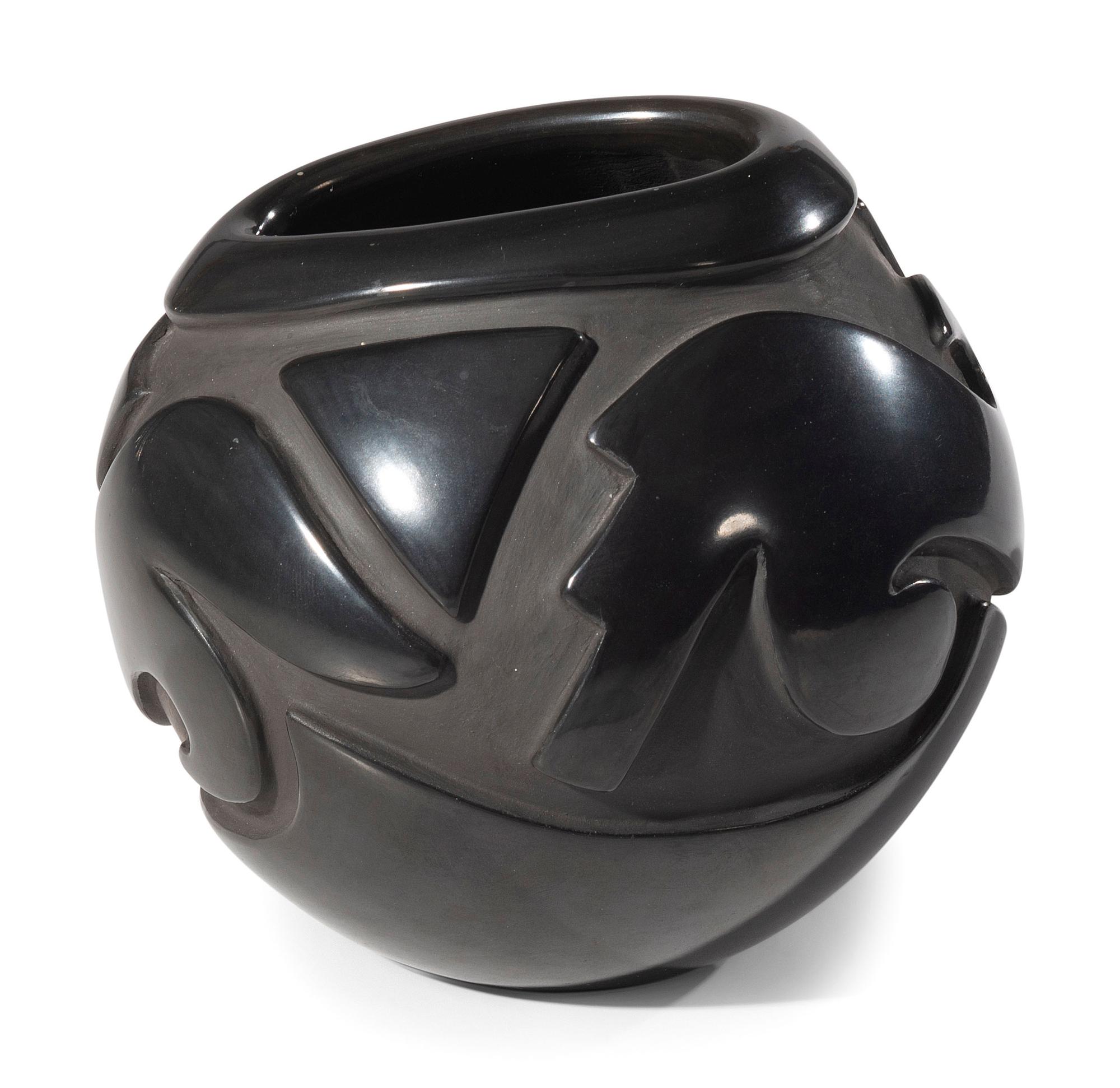 Carved Blackware Pottery Jar
