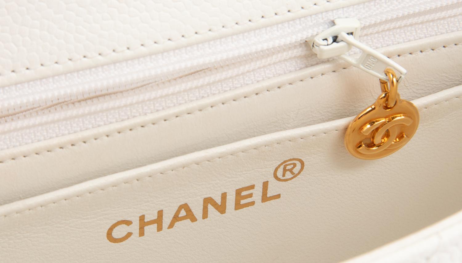 Chanel White Quilted Leather Mini Flap Bag, 1997-99