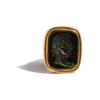 A Neoclassical Gold and Bloodstone Seal Fob with a Portrait Head of the Roman Emperor Tiberius.