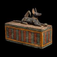 An Egyptian Painted Wood Box with Anubis