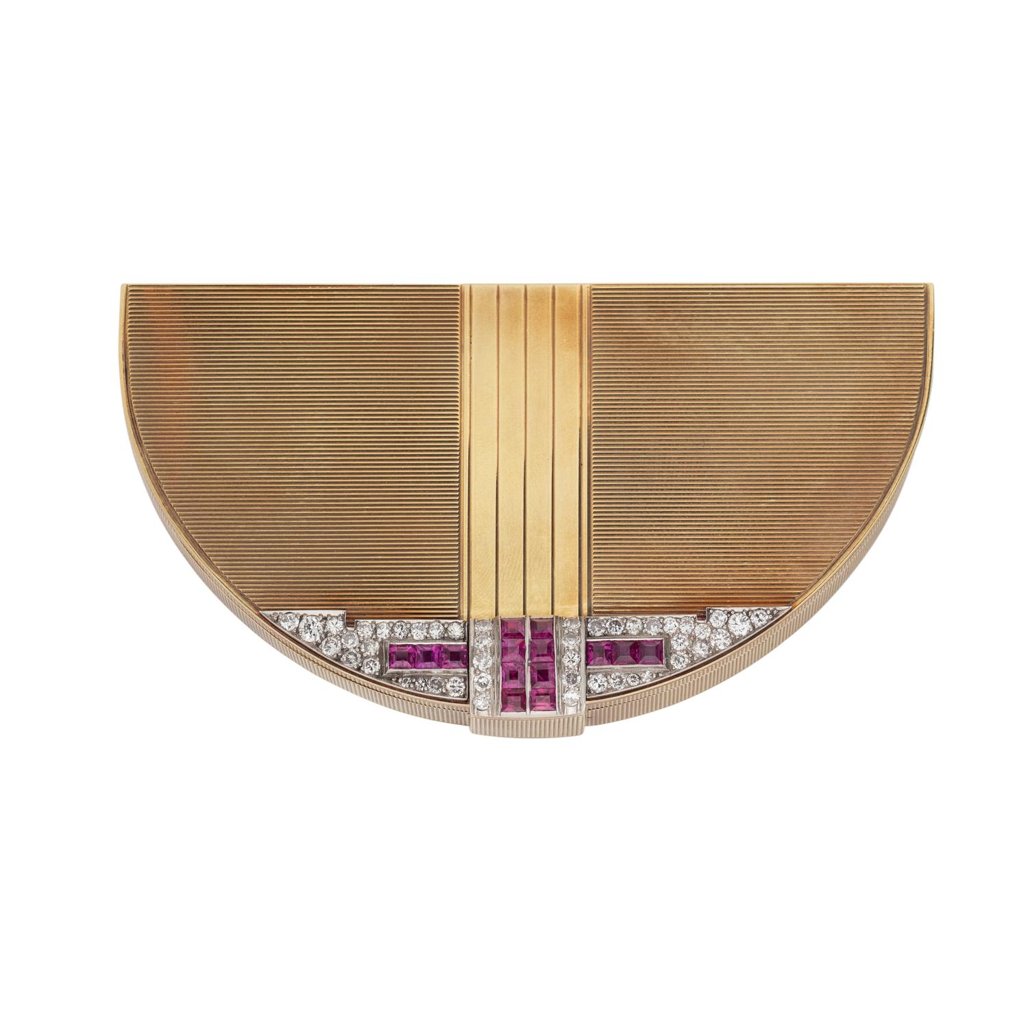 SPAULDING-GORHAM, RETRO, YELLOW GOLD, DIAMOND AND RUBY COMPACT
