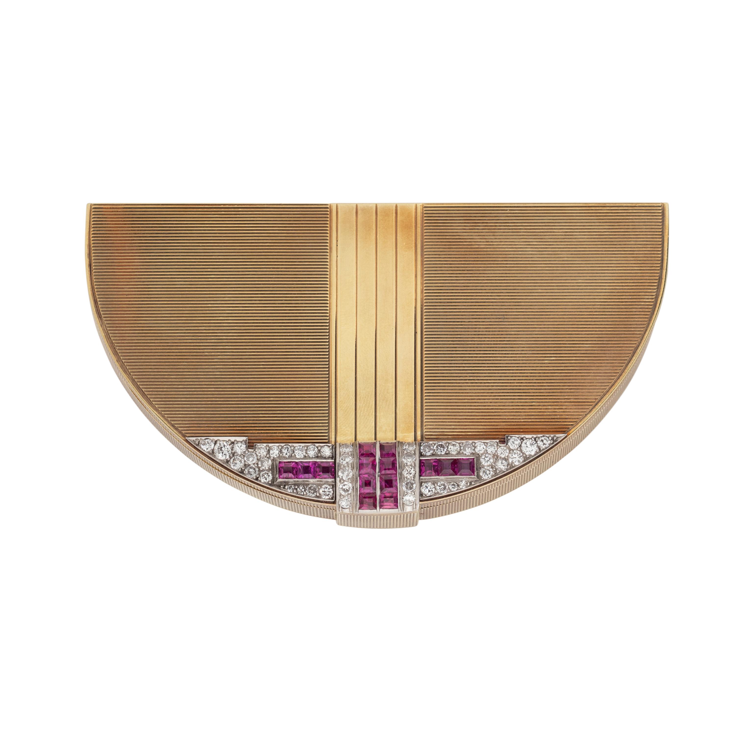 SPAULDING-GORHAM, RETRO, YELLOW GOLD, DIAMOND AND RUBY COMPACT