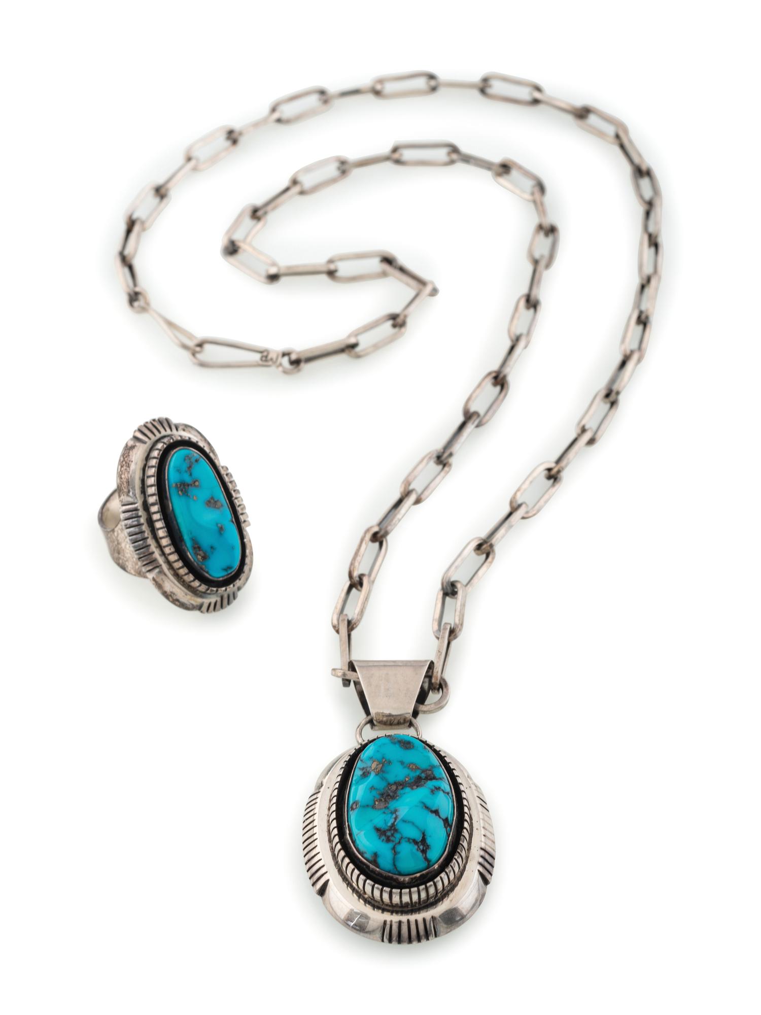Sterling Silver and Turquoise Ring and Pendant