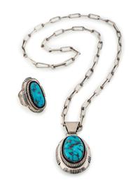 Sterling Silver and Turquoise Ring and Pendant
