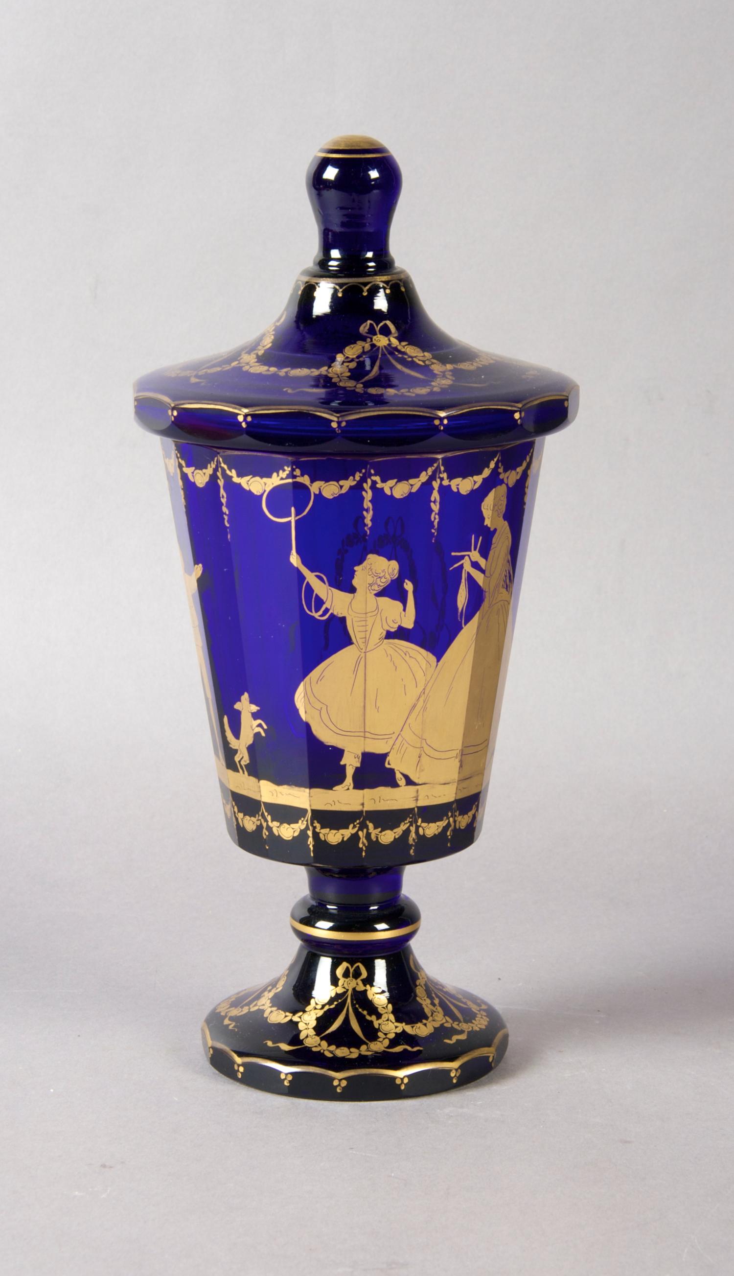 A Bohemian Glass Covered Chalice, Height 11 1/4 inches.