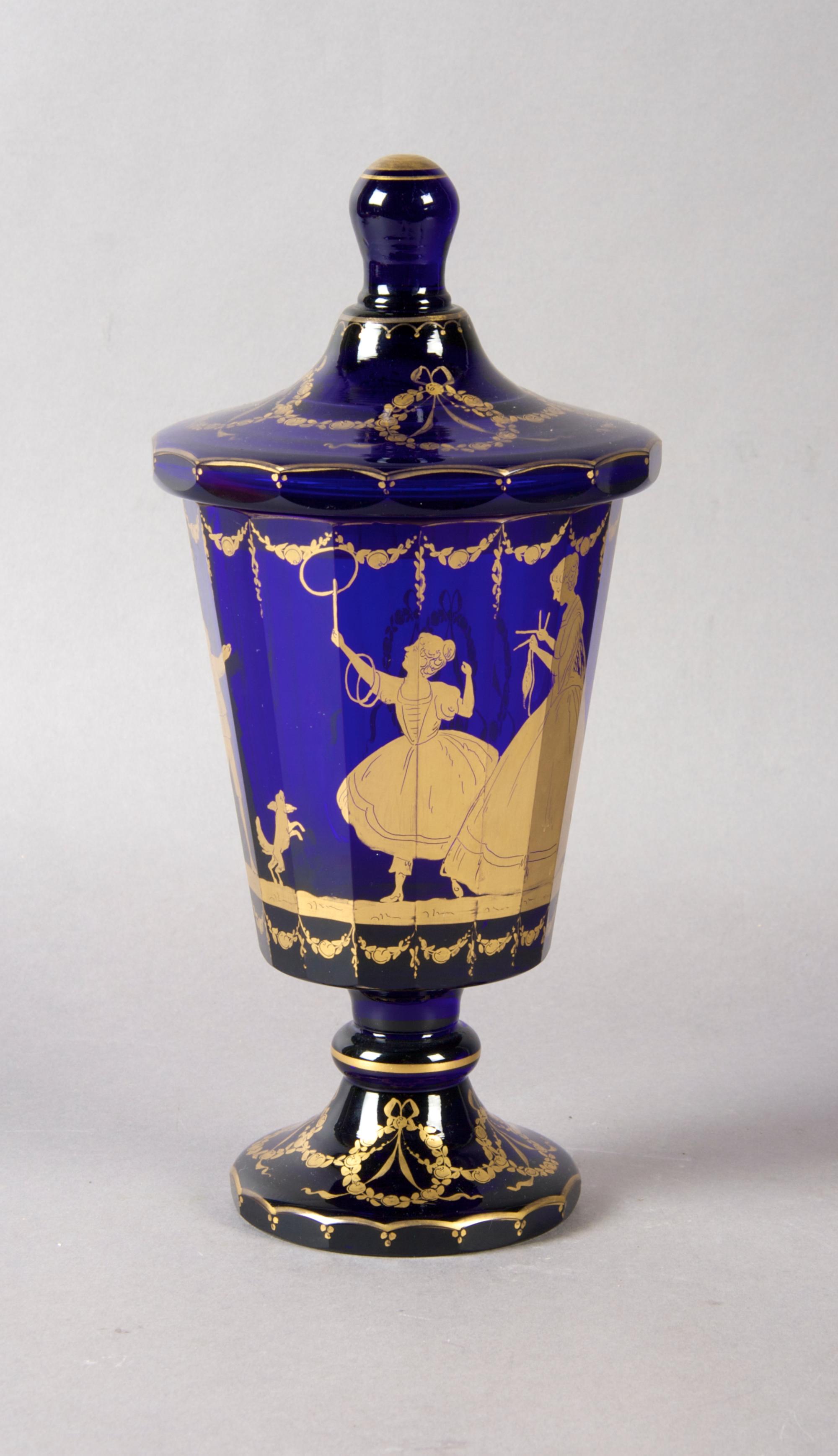 A Bohemian Glass Covered Chalice, Height 11 1/4 inches.