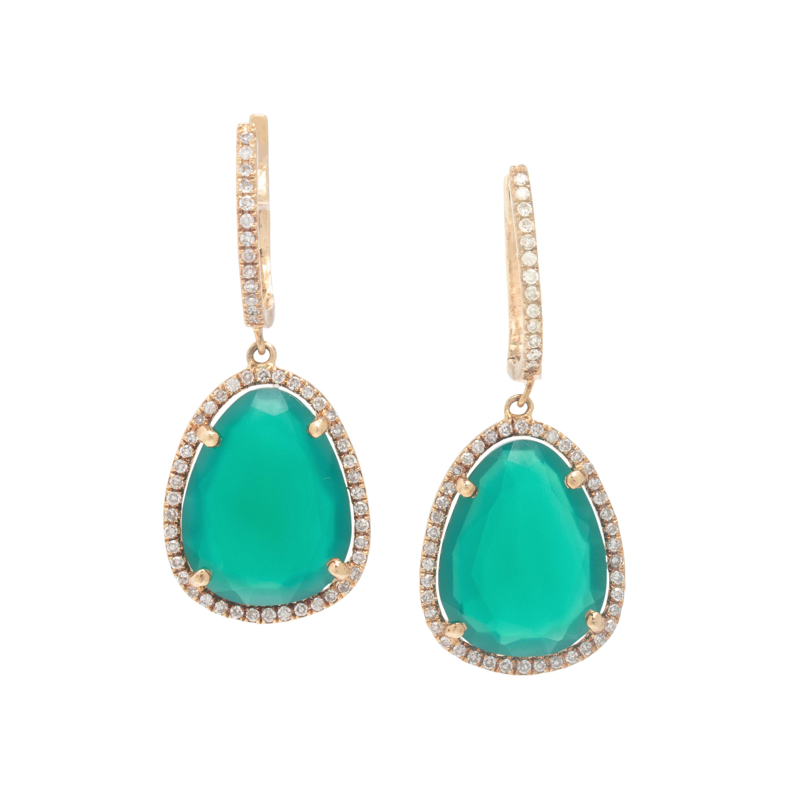 Chrysoprase, Diamond, and Yellow Gold Earrings
