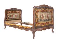 A French Provincial Carved Oak Bed with Needlepoint Upholstery