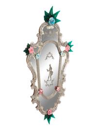 A Pair of Venetian Cartouche Form Etched Glass Girandole Mirrors