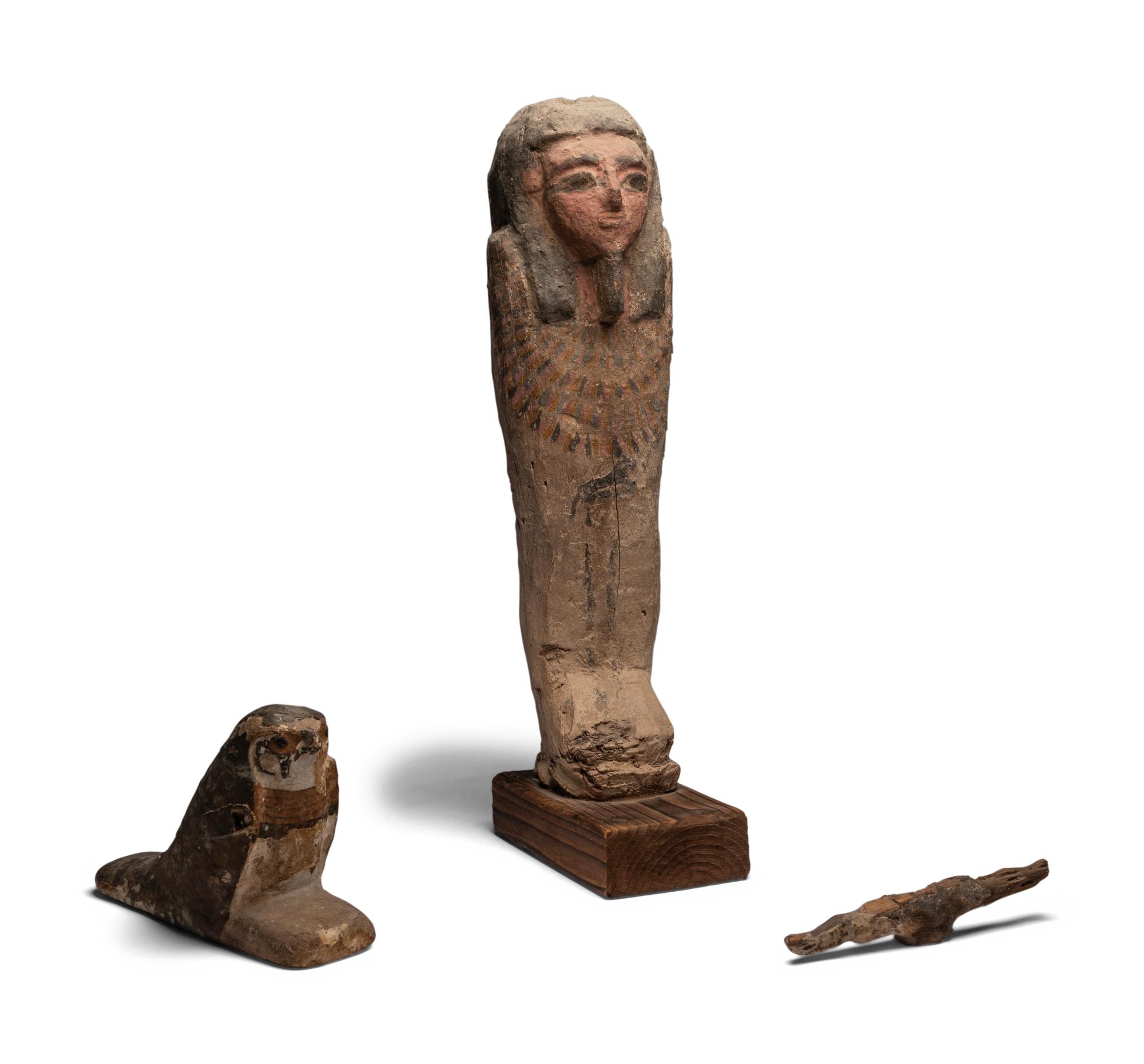 Three Egyptian Painted Wood Ptah-Sokar-Osiris Fragments